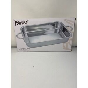 Parini Lasagna Pan Stainless Steel Rectangular Roaster with Handles 857946003011